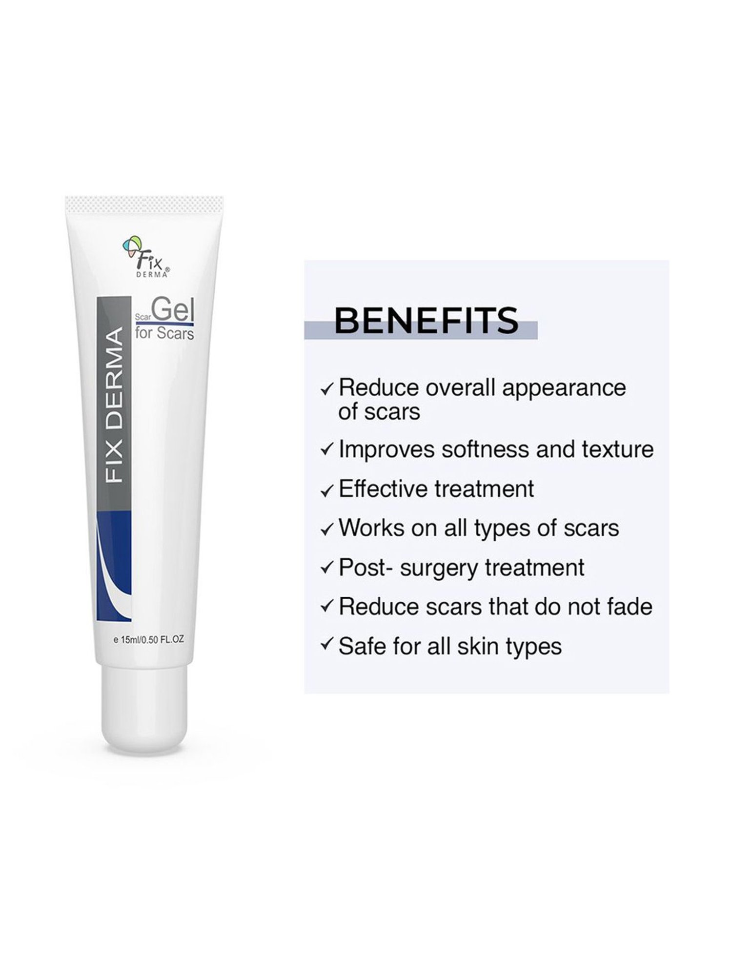 Fixderma Scar Gel, Reduces Acne Scars, Surgery Scars, Injury Scars, Burn Scars, Keloid Scars - 15 ml