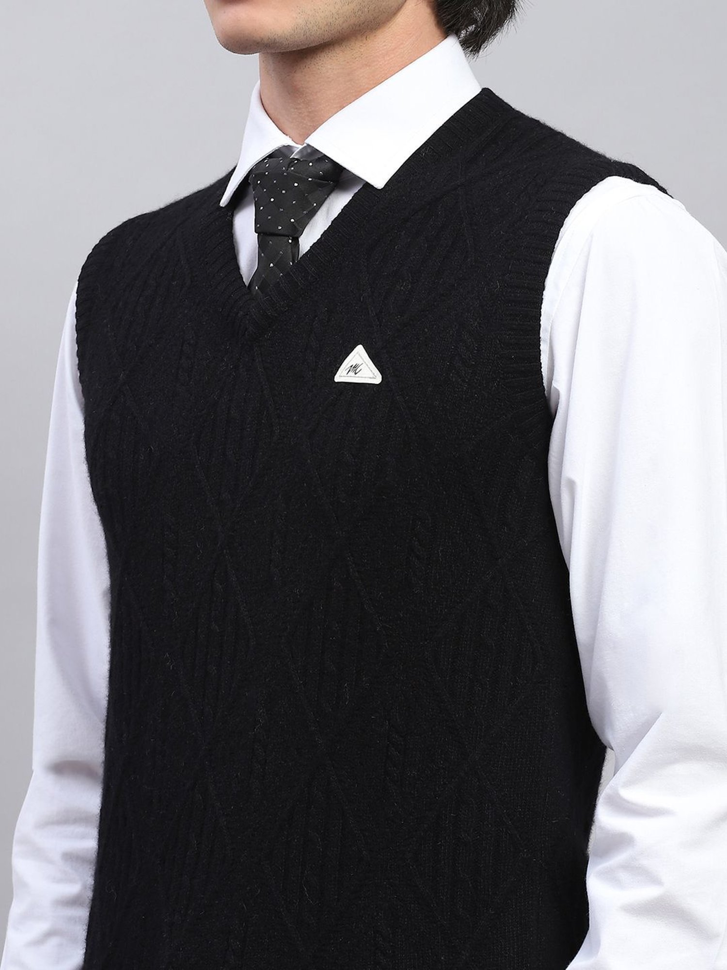 Monte Carlo Black Regular Fit Self Pattern Sweaters