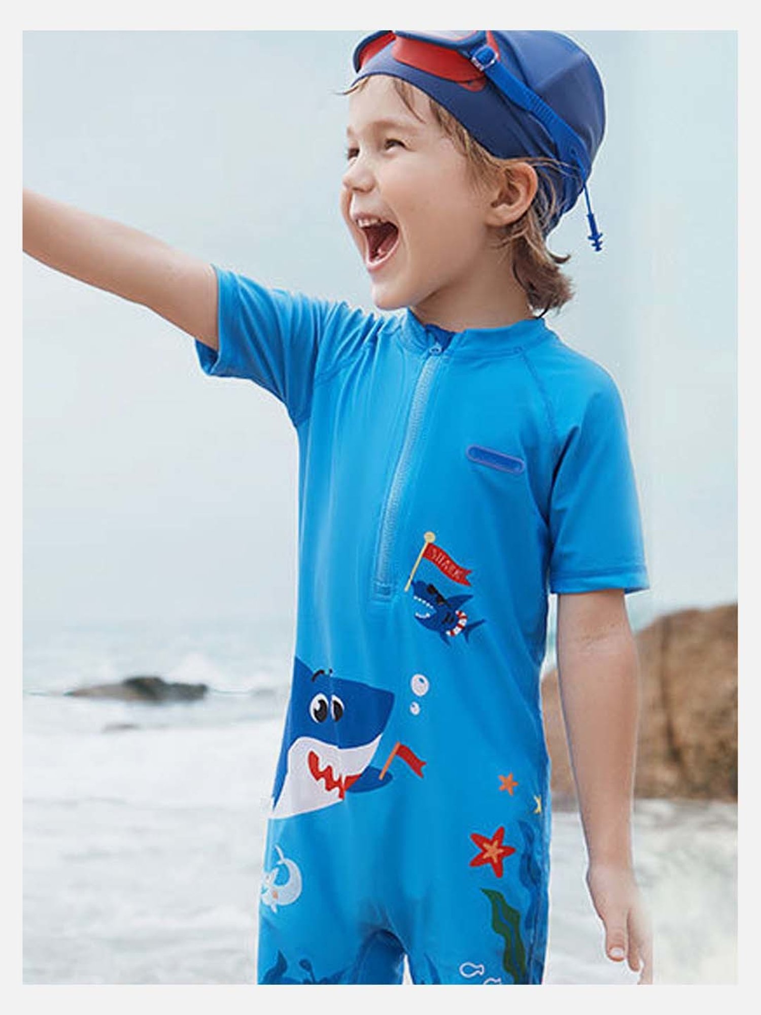 Little Surprise Box Kids Blue Shark Printed Swimsuit