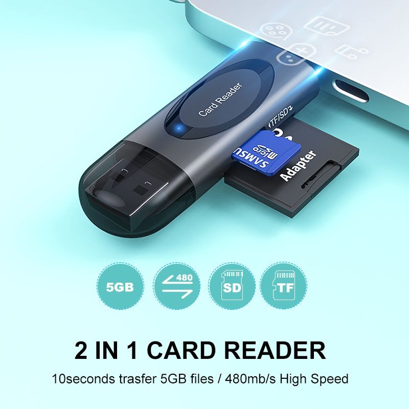 SD Card Reader, Hannord USB 3.0 USB C Card Reader Adapter TF Memory Card Reader for SD, Micro SD, SDHC, SDXC, MMC Card Compatible with MacBook Pro, MacBook Air, Galaxy S20, iPad Pro, Computer, Laptop