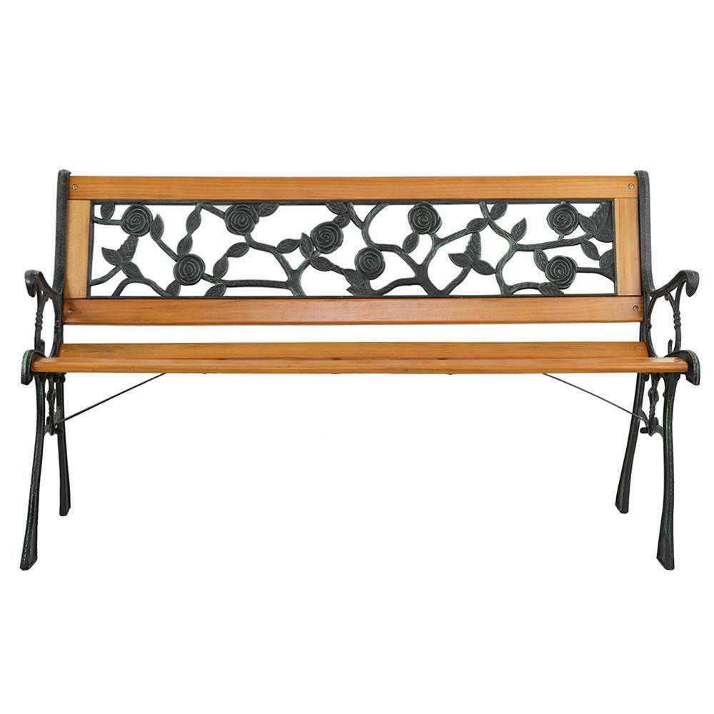 49" Po Porch Garden Bench Cast Iron Outdoor Chair Love Seat 2 Persons