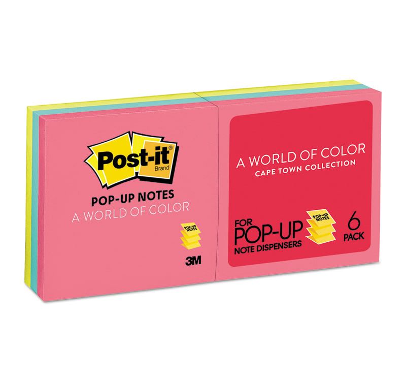 Post-it Original Pop-up Refill 3 x 3 Assorted Cape Town Colors 100-Sheet 6/Pack R330AN