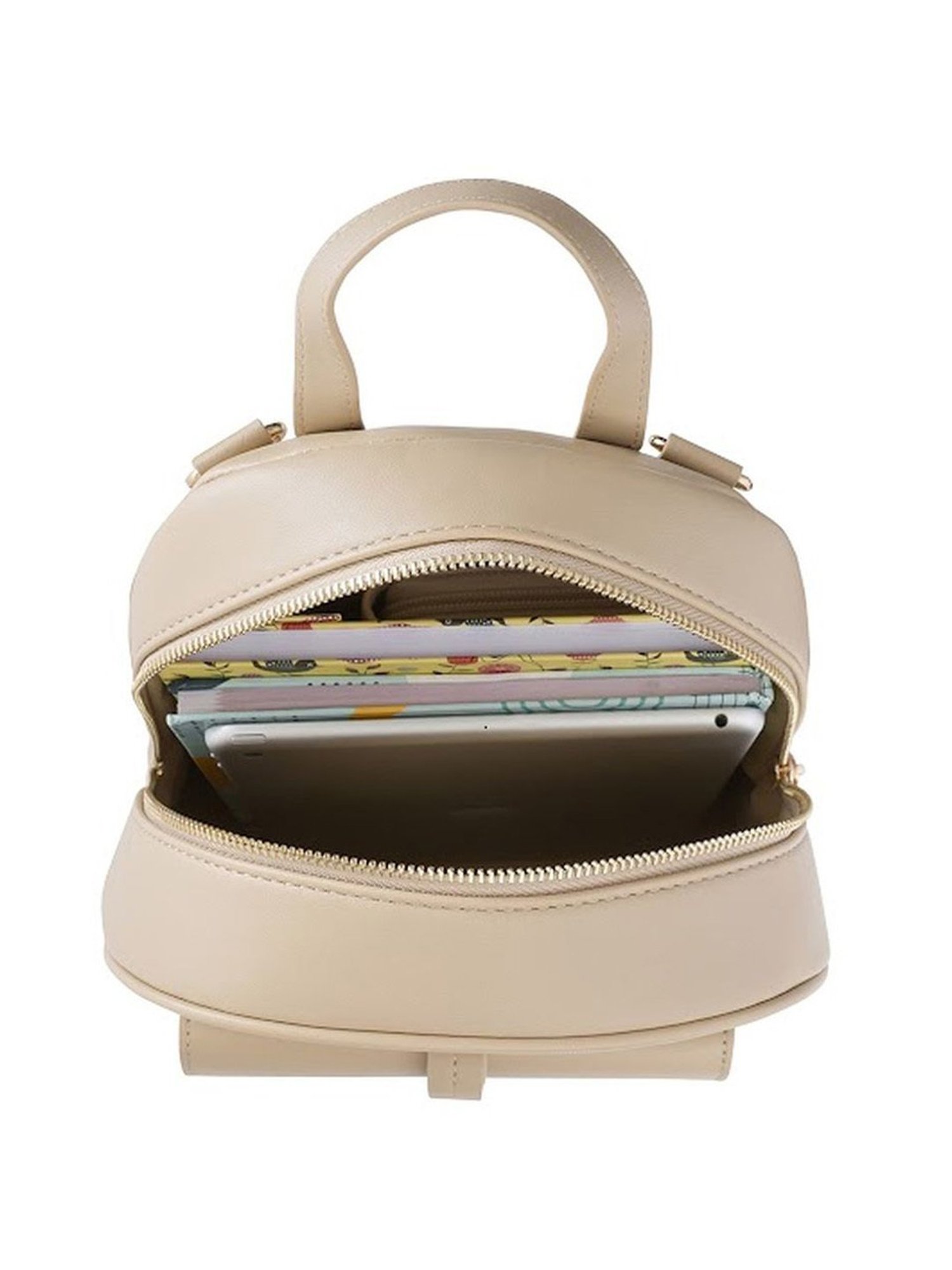 Sugarush Arne Beige PU Textured Backpack - 8.7 Ltrs