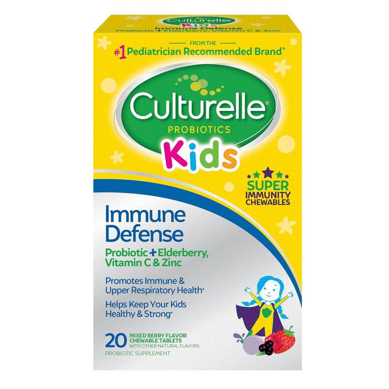 Culturelle Kids Daily Immune Defense Probiotic + Elderberry, Vitamin C and Zinc Chewable for Oral Health - 20ct