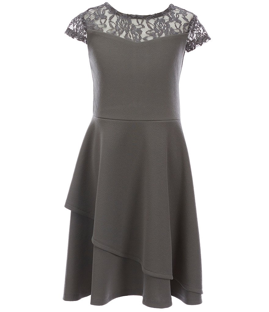 Us Angels Big Girls 7-16 Illusion Lace/Textured Knit A-Line Dress