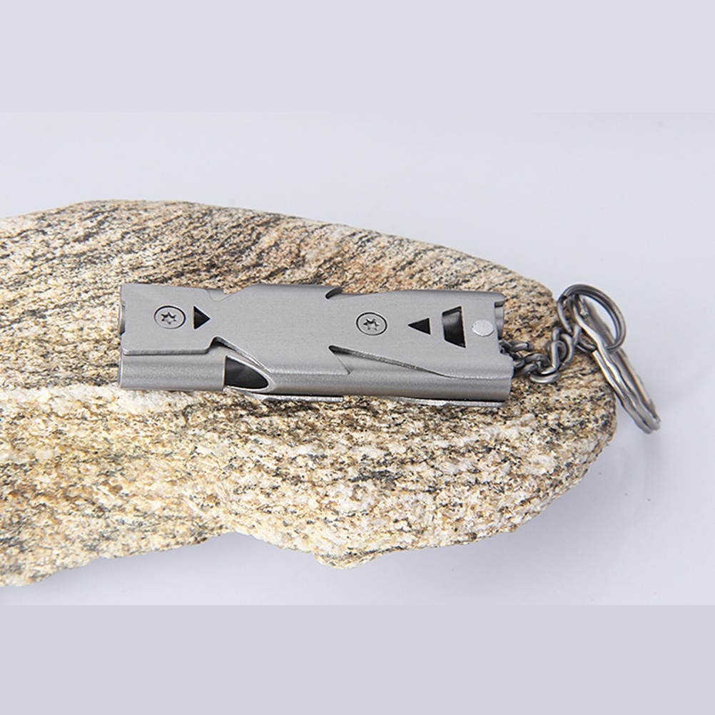 Stainless Steel Whistle Dual Tubes Whistle with Keychain Outdoor Survival Whistle For School Gym Camping Hiking Training (Silver)