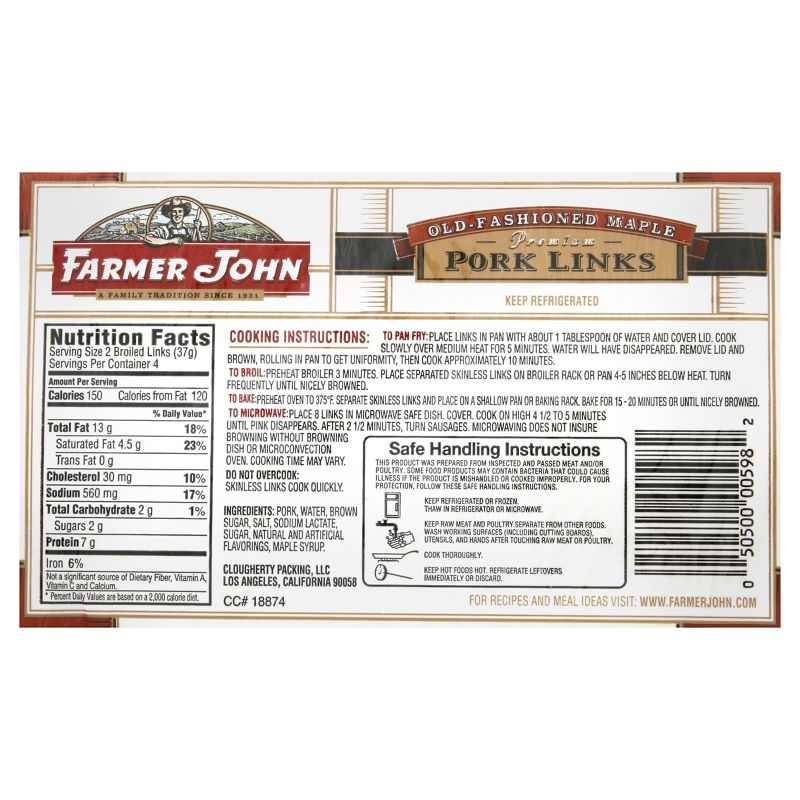 Farmer John Maple Pork Sausage Links - 8oz/8ct