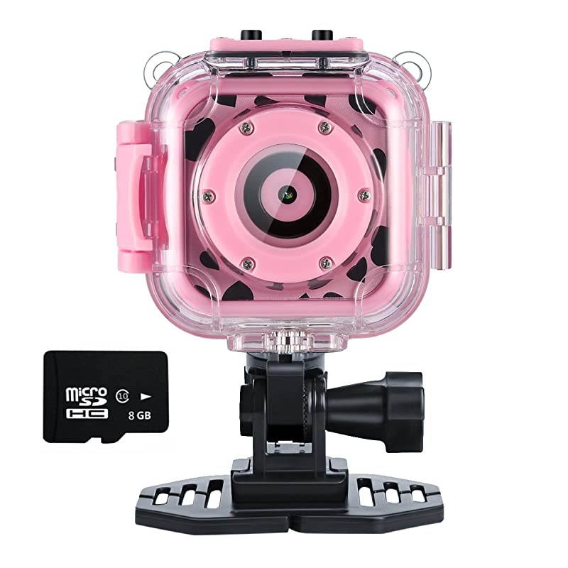Kids Waterproof Camera with Video Recorder Includes 8GB Memory Card Pink