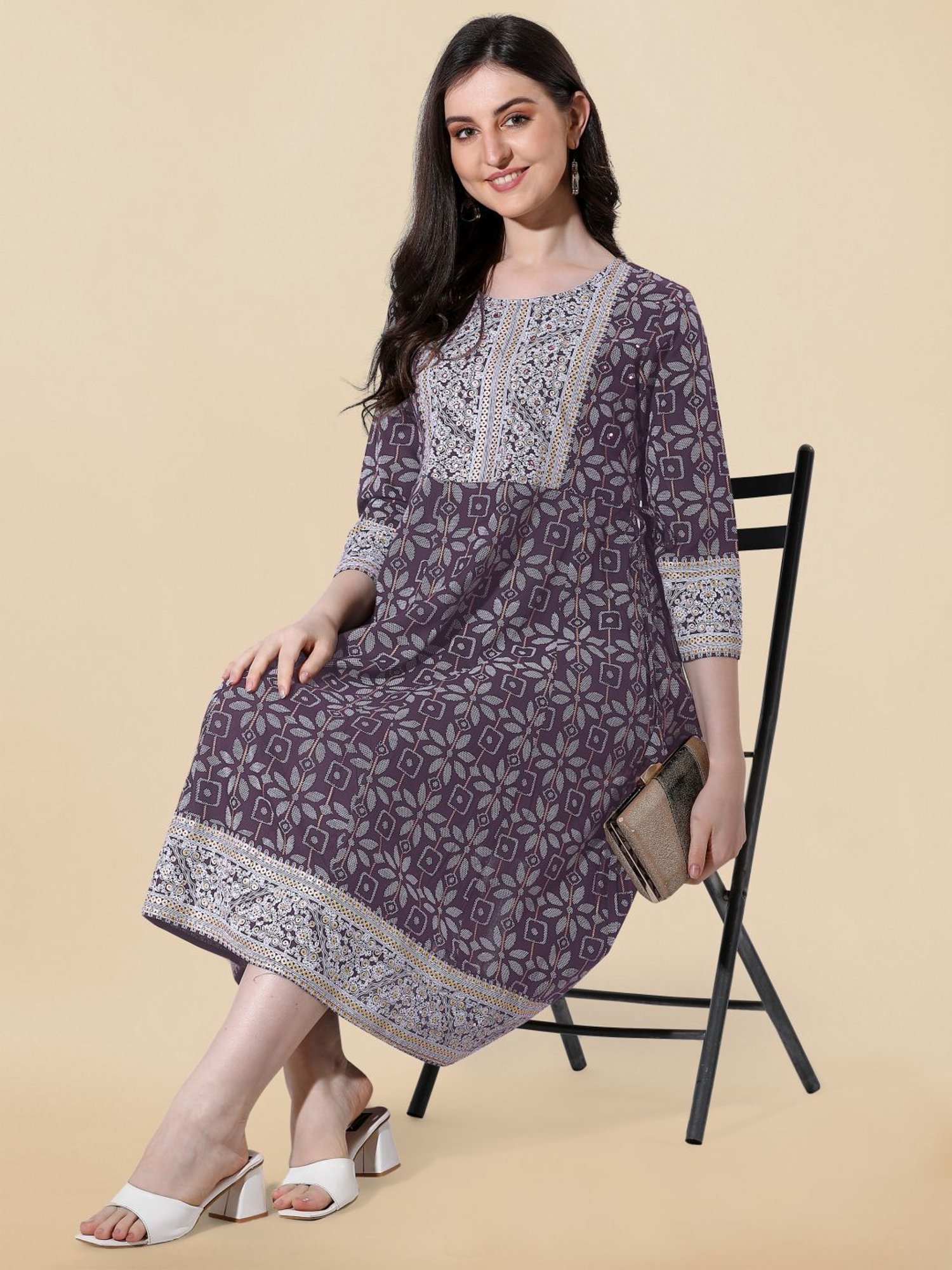 MIRCHI FASHION Purple Embroidered A-Line Dress