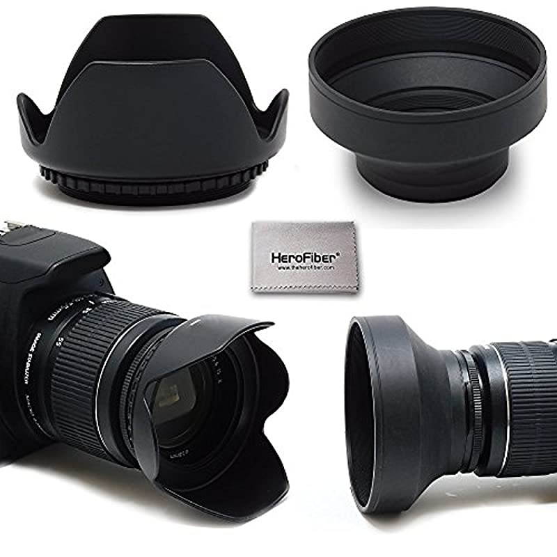 Lens Hood Kit with Hard Lens Hood + Soft Lens Hood for Canon Cameras Including Canon Rebel T7 T6 T5 T3 T7i T6i T6s T5i T4i SL3 SL2 SL1, Canon EOS 7D/7D Mark II 70D 77D 90D DSLR Cameras