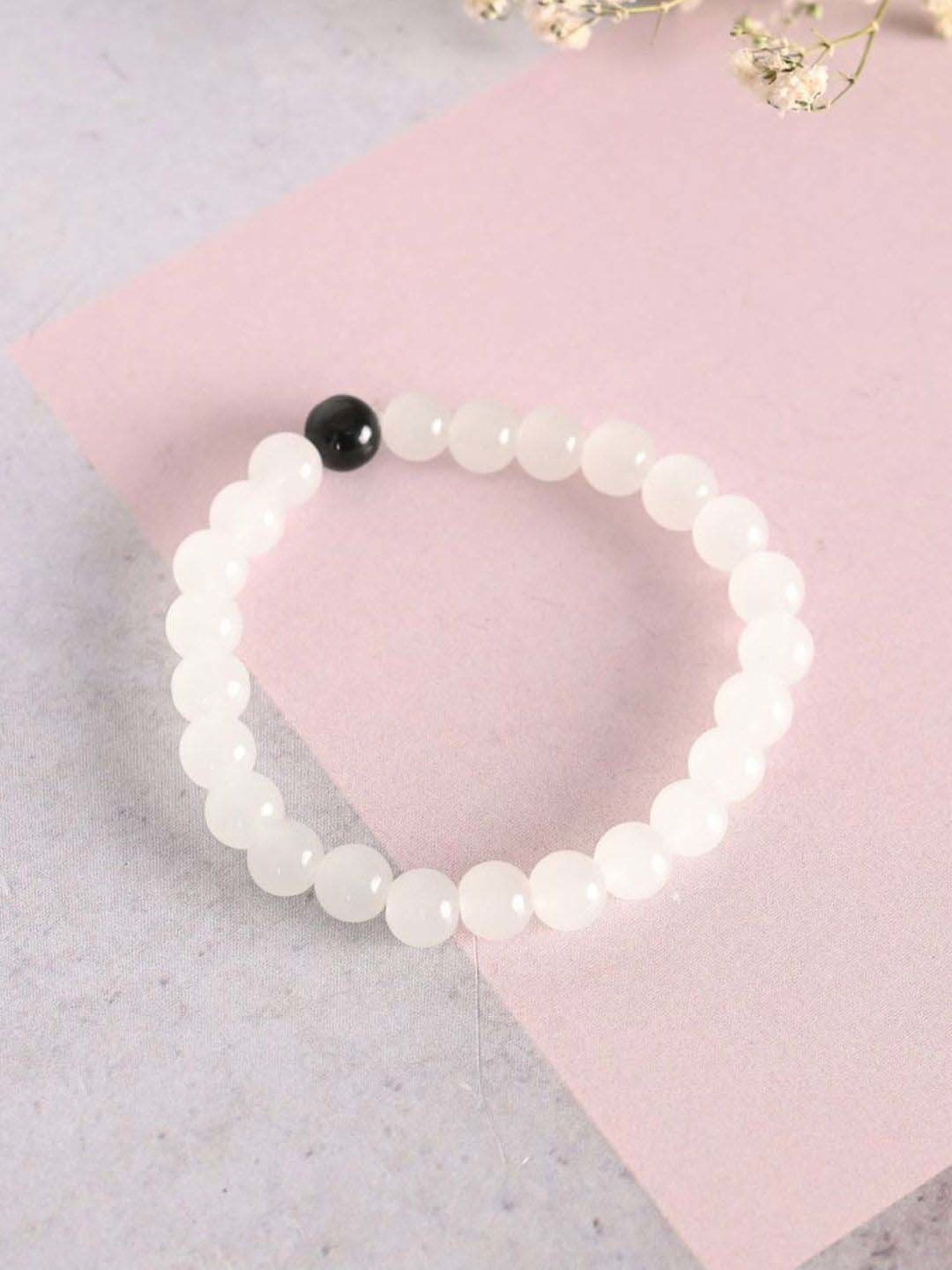 NVR White Marbel Crystal Elasticated Bracelet for Unisex