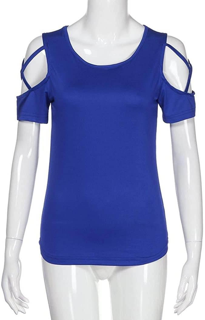 TOPUNDER 2018 Women Summer Blouses Short Sleeve Tops Strappy Cold Shoulder T-Shirt