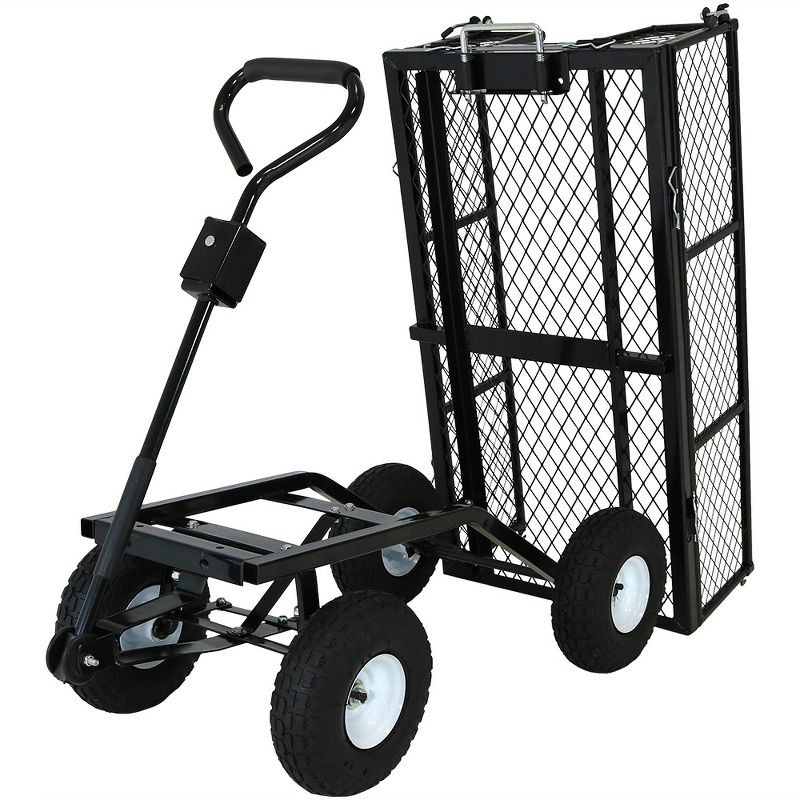 Sunnydaze Outdoor Lawn and Garden Heavy-Duty Durable Steel Mesh Utility Dump Wagon Cart with Removable Sides - Black