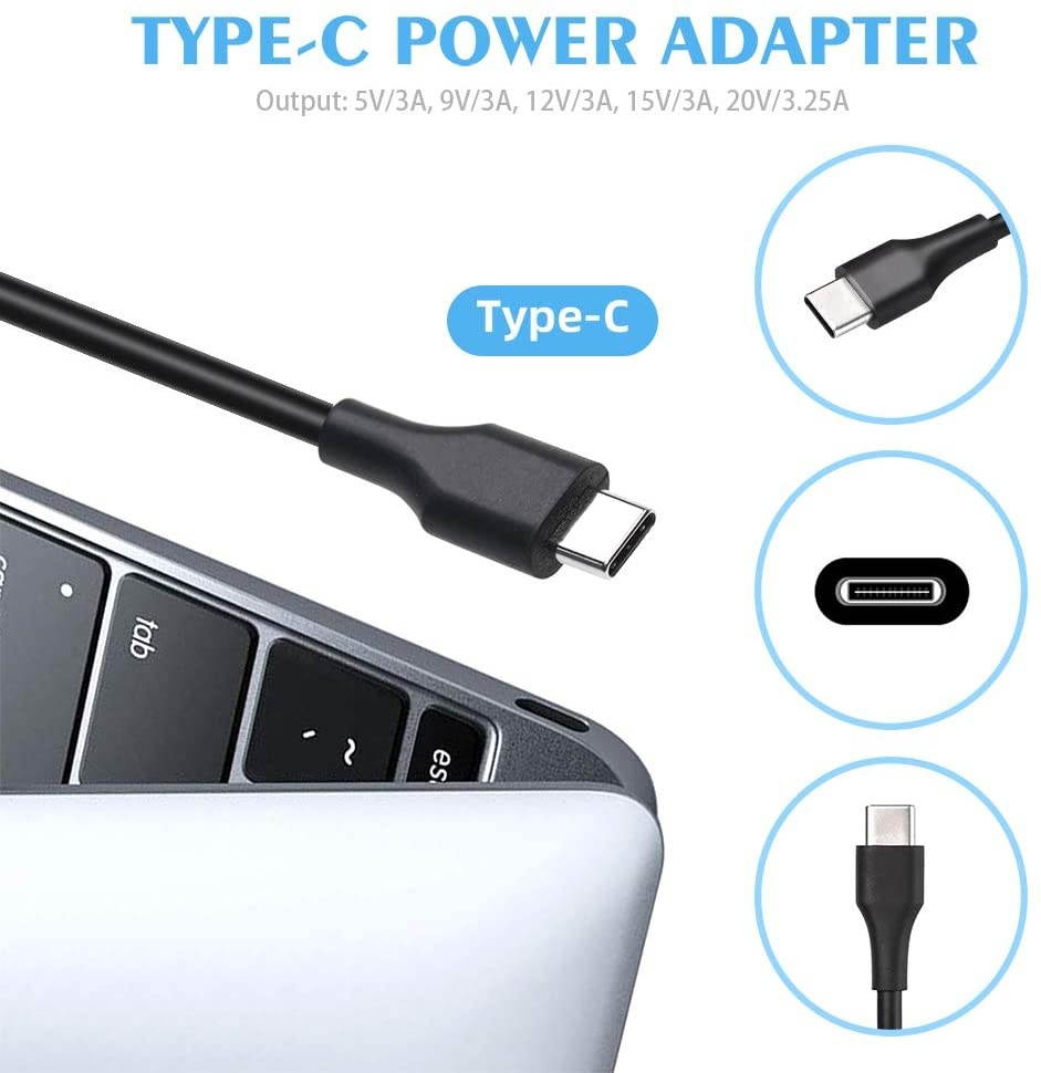 65W/61W 1.5A Notebook Tablet PC Type C Power Adapter for ASUSHPAcerApple MacBookHuawei MatebookRedimibookand Any Other Laptops or Smart Phones with The USB C Interface