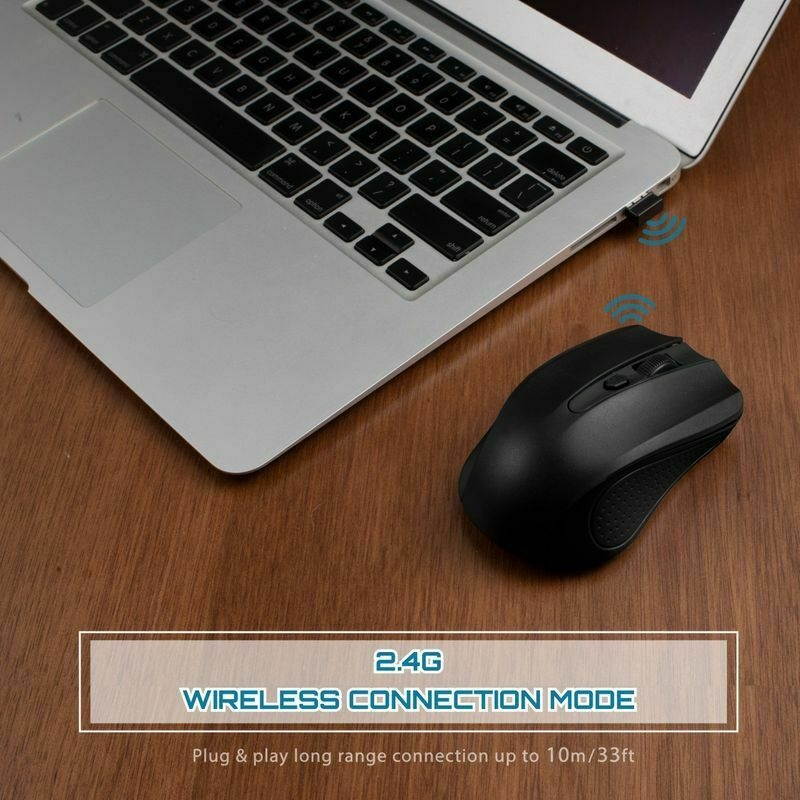 2.4G Wireless Nano USB Receiver Cordless Ergonomic Mouse 4 Button, Black