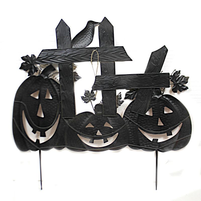 Home & Garden 34.0" 3 Pumpkins On Fence Stake Crow Indoor Outdoor Direct Designs International  -  Decorative Garden Stakes