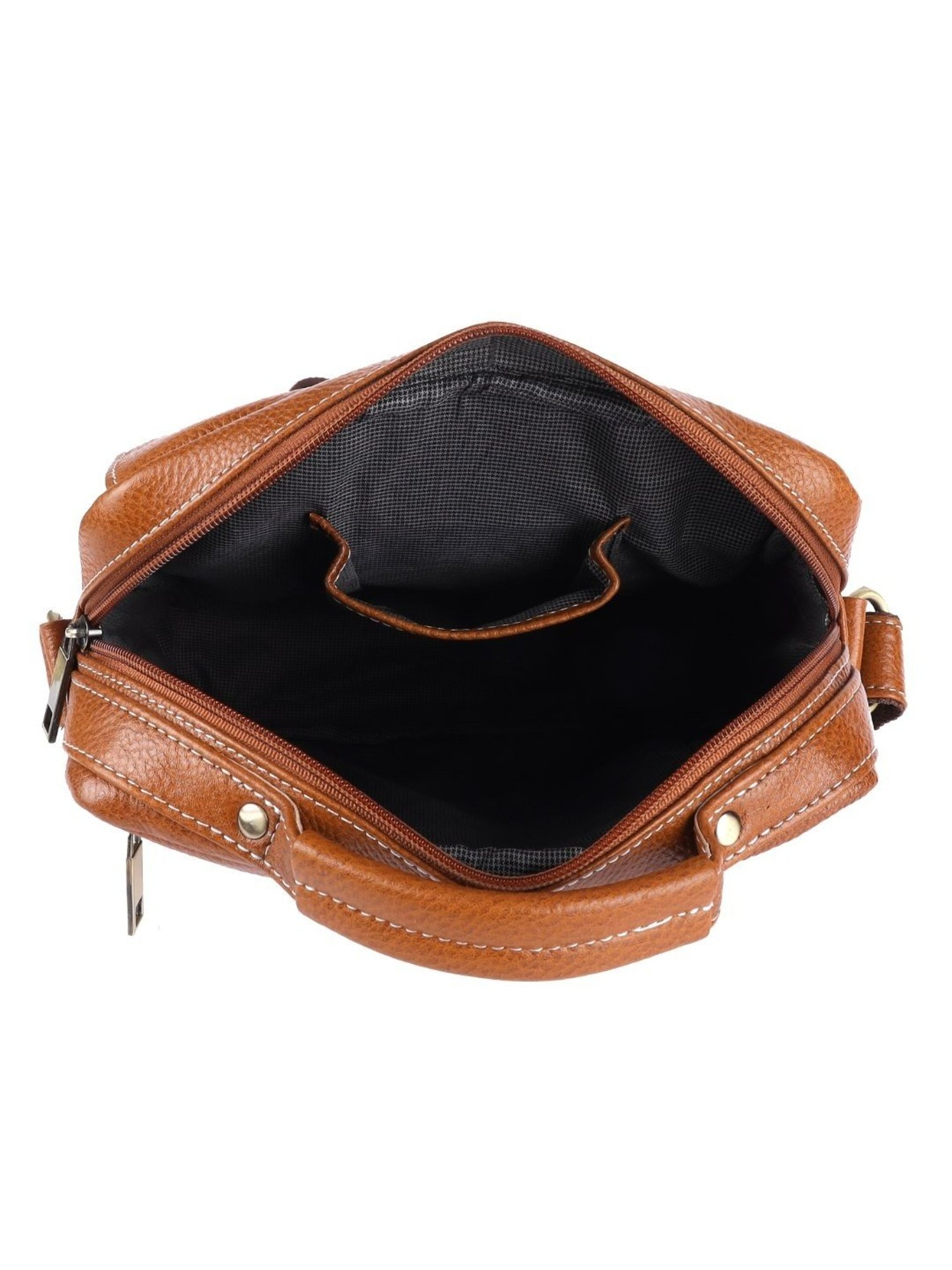 HiLEDER Brown Textured Medium Leather 9.5 inch Cross Body Bag