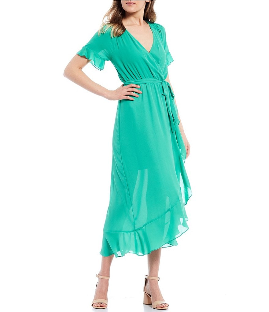 June & Hudson Ruffle Maxi Wrap Dress