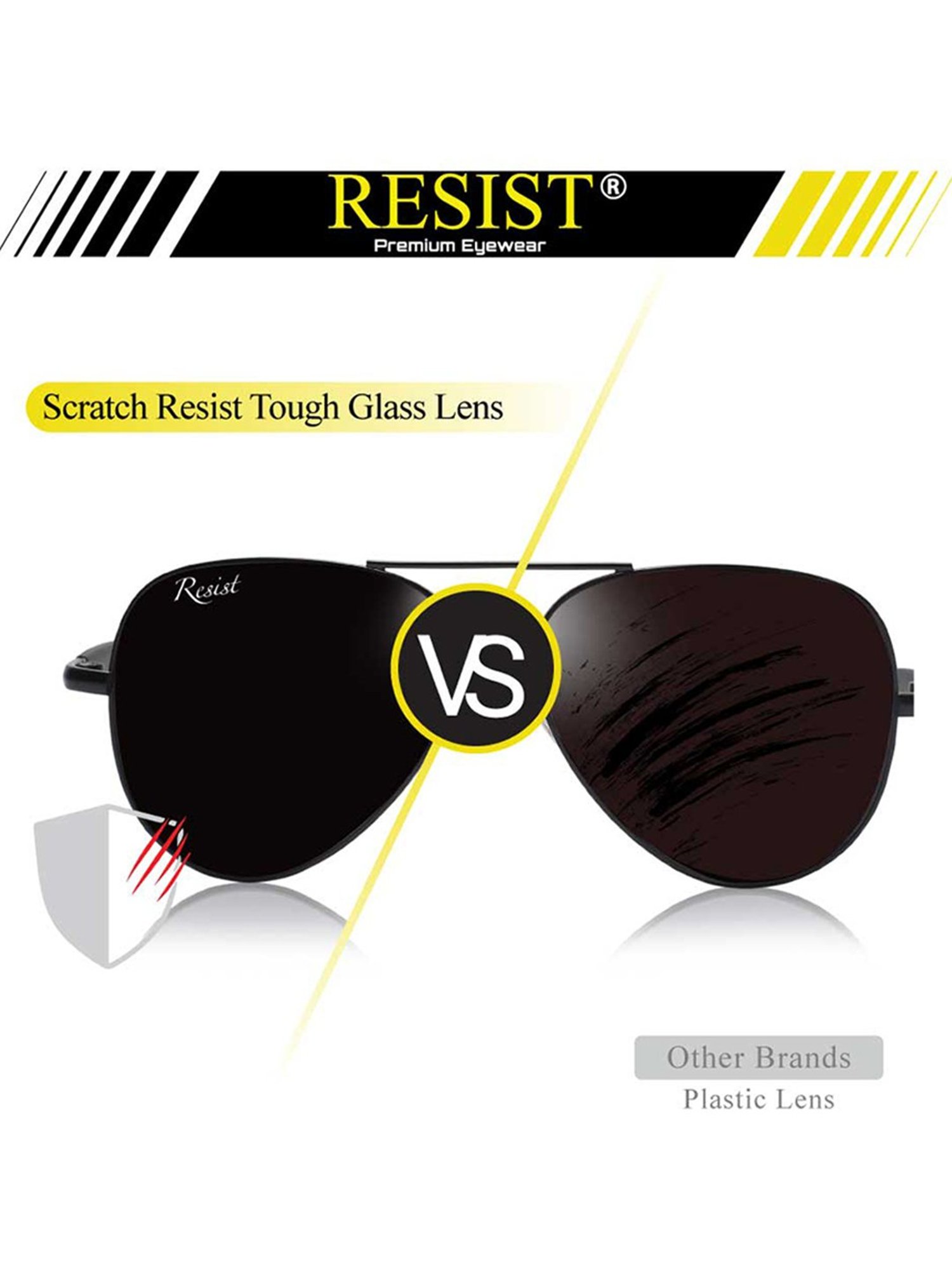 Resist Eyewear Black Aviator UV Protection Unisex Sunglasses