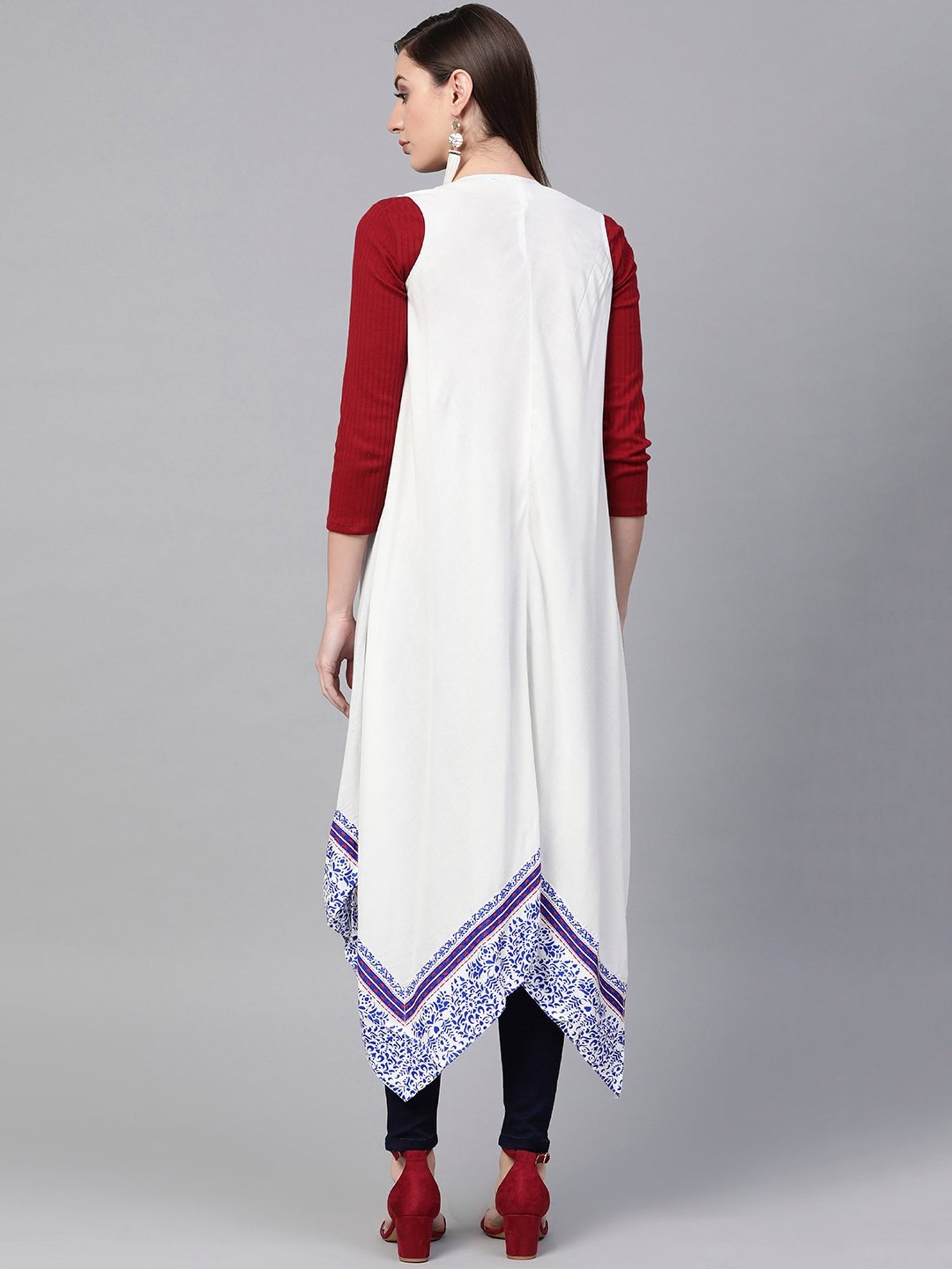 Geroo jaipur White Printed Long Shrug