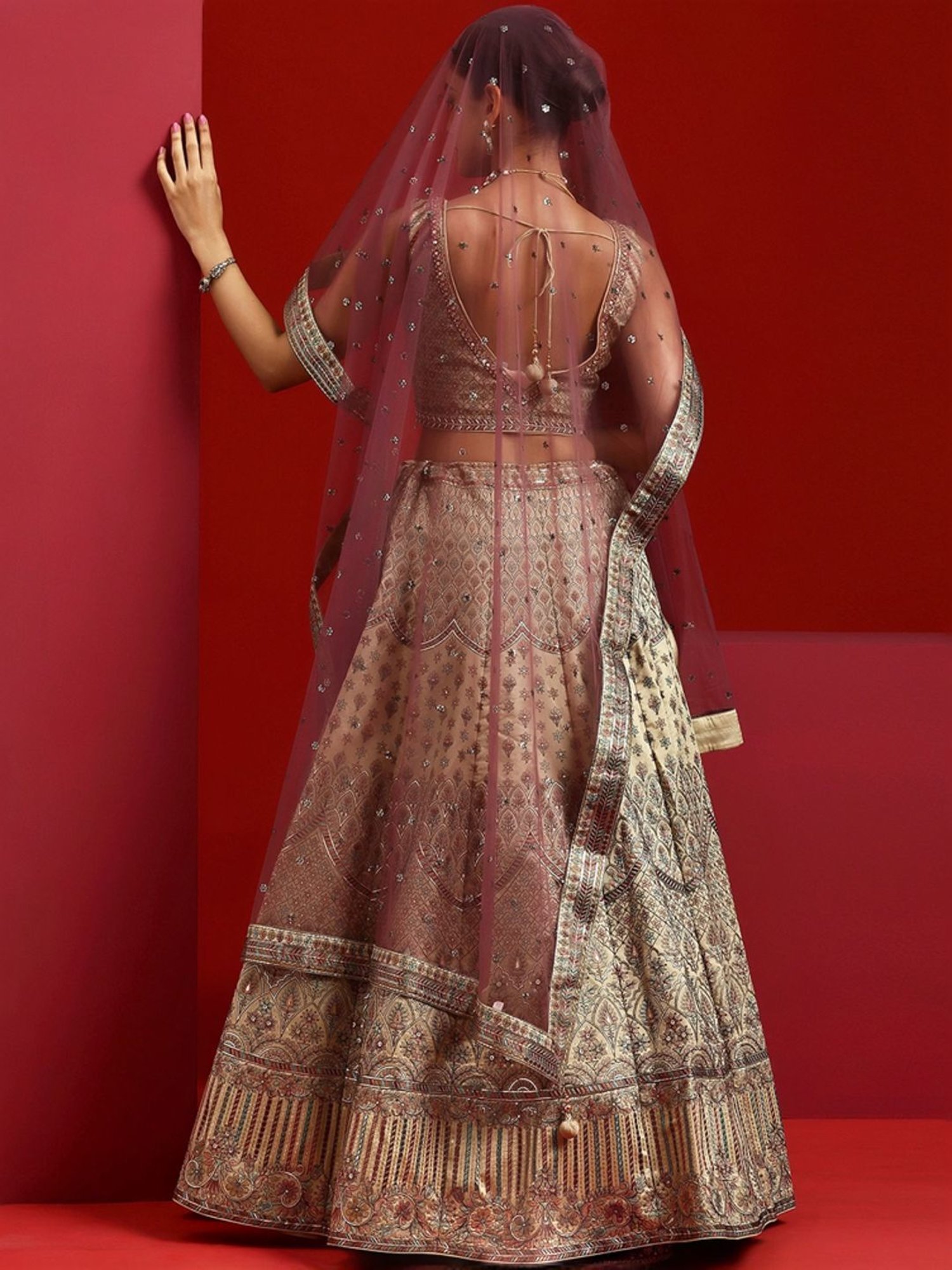 Silk Land Beige & Blue Woven Pattern Semi Stitched Lehenga Choli Set With Duppata