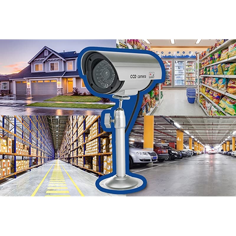 2 Pack) Dummy Security Camera, Fake Bullet CCTV Surveillance System with Realistic Look Recording LEDs + Bonus Warning Sticker - Indoor/Outdoor Use, for Homes & Business- by