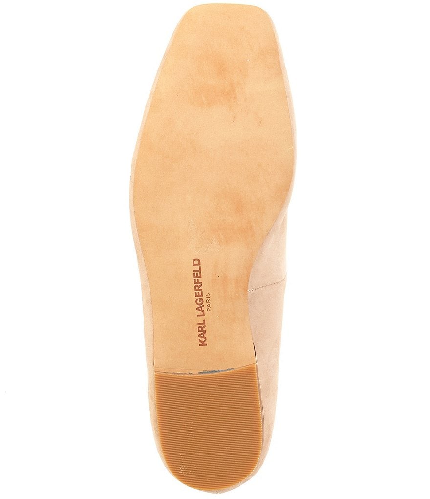 KARL LAGERFELD PARIS Zanna Suede Rhinestone Embellished Ankle Strap Flats