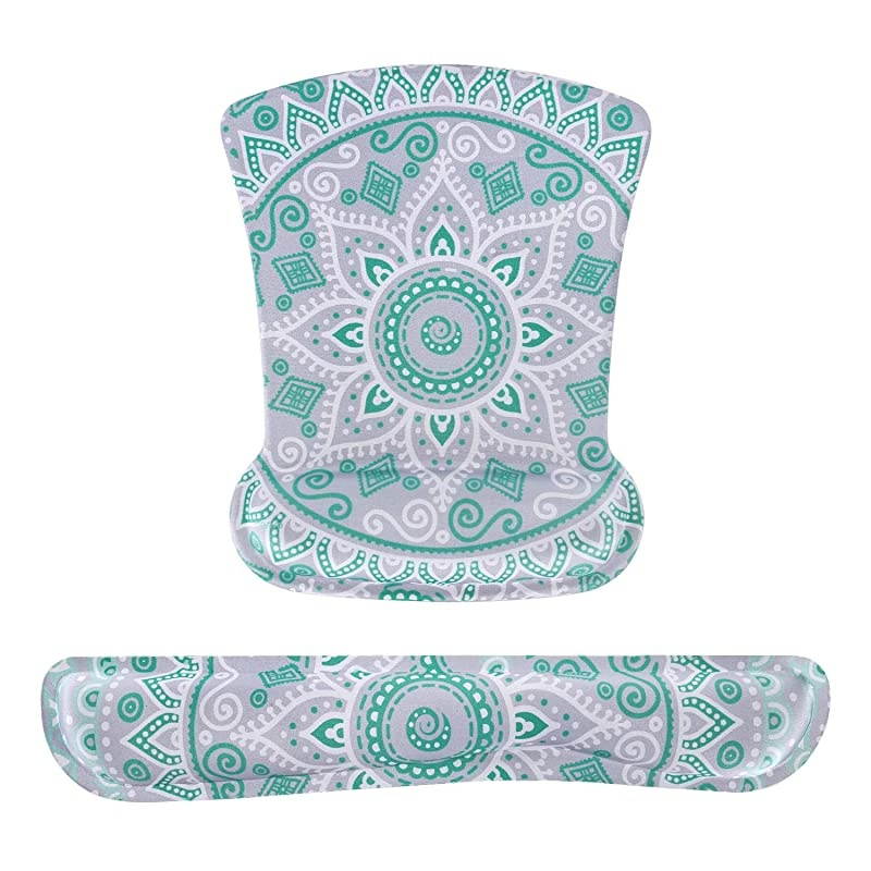 Wrist Rest Support for Mouse Pad Keyboard Set Ergonomic Mousepad NonSlip Rubber Base HomeOffice Pain Relief Easy Typing Cushion with Neoprene Cloth Raised Memory Foam Mint Mandala
