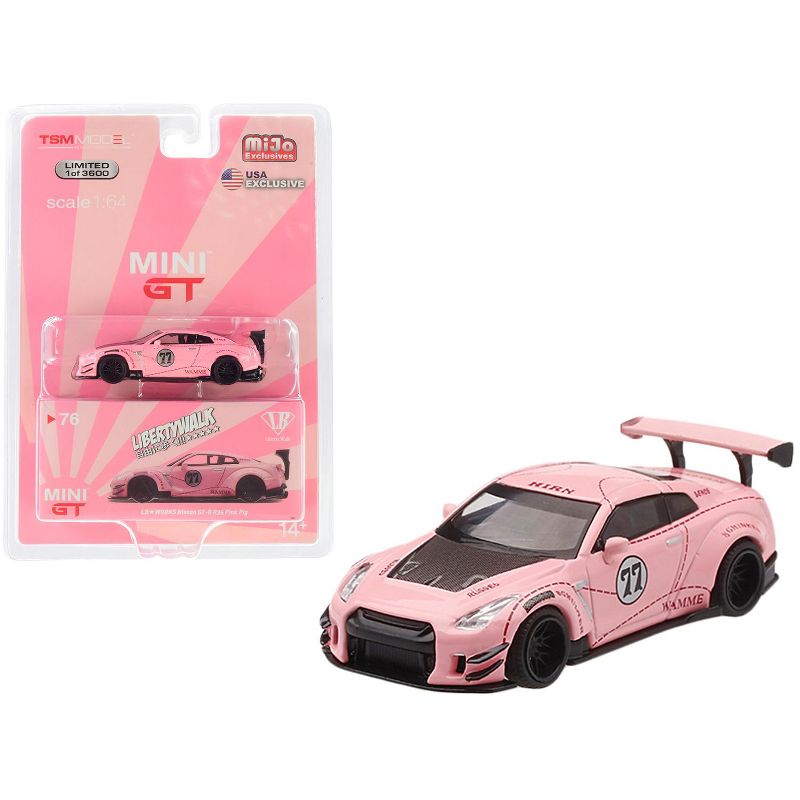 Nissan GT-R (R35) #77 Pink Pig Type 2 LB Works "LibertyWalk" Ltd Ed 3600 pcs 1/64 Diecast Car by True Scale Miniatures