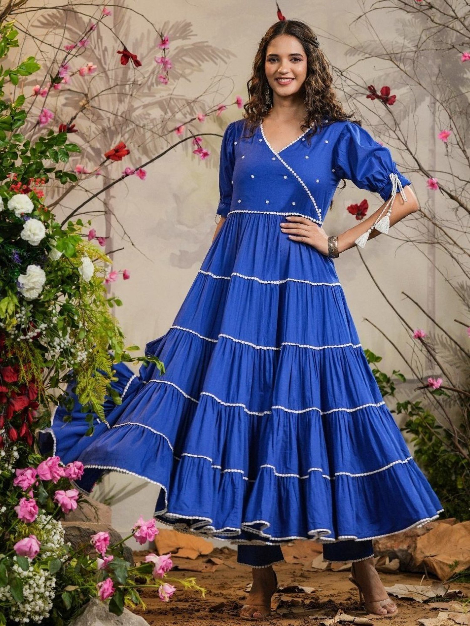 Everbloom Blue Mugdha Angrakha Tiered Kurta With Pant