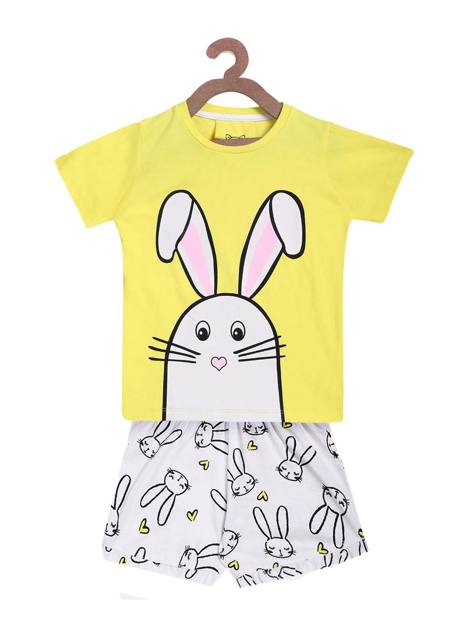 Lazy Shark Kids Yellow & white Printed  Top with  Shorts