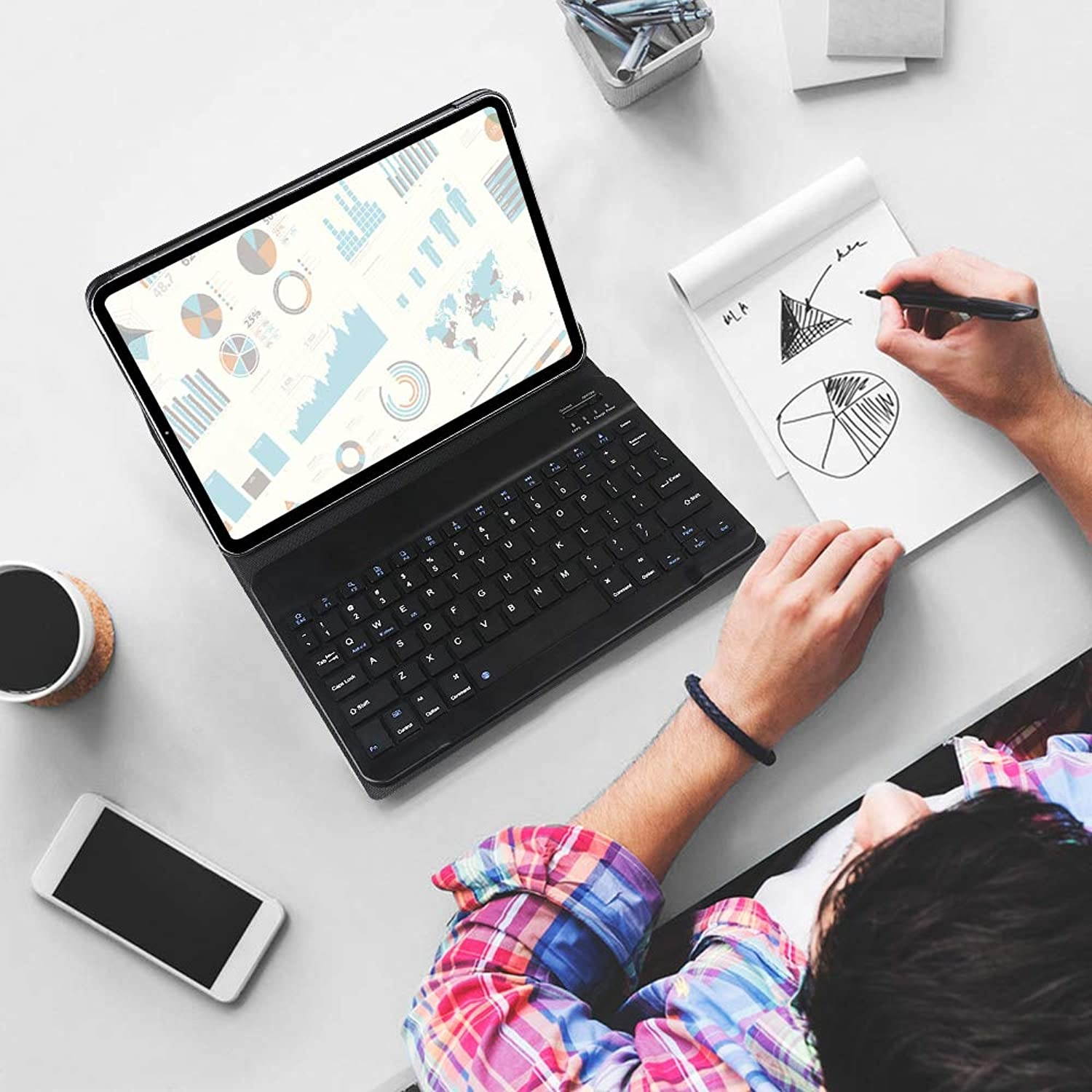 OYOSUOGG iPad Pro 11 Case with Keyboard 2018 - Lightweight - Auto Sleep/Wake - Slim Folio Smart Cover - Apple iPad Pro 11 2018 Leather Case with Magnet Detachable Wireless/BT Keyboard (Black)