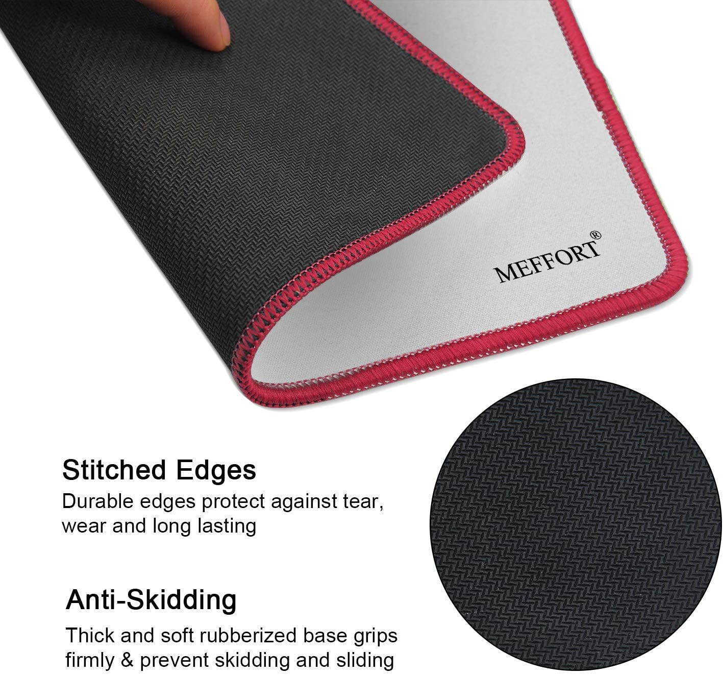 Meffort Inc Precise Gaming Mouse Pad Non-Slip Rubber Pads Stitched Edges Mousepad 9.5 x 7.9 inches - White with Red Edges