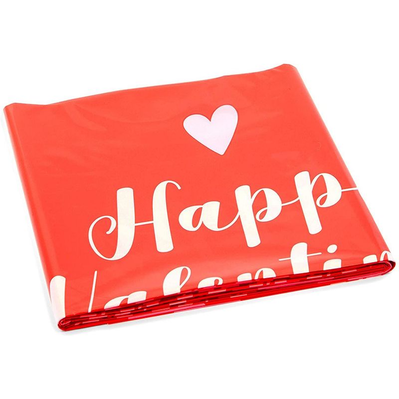 Sparkle and Bash 3 Pack Red Plastic Tablecloth with White Hearts for Valentine's Day (54 x 108 in)