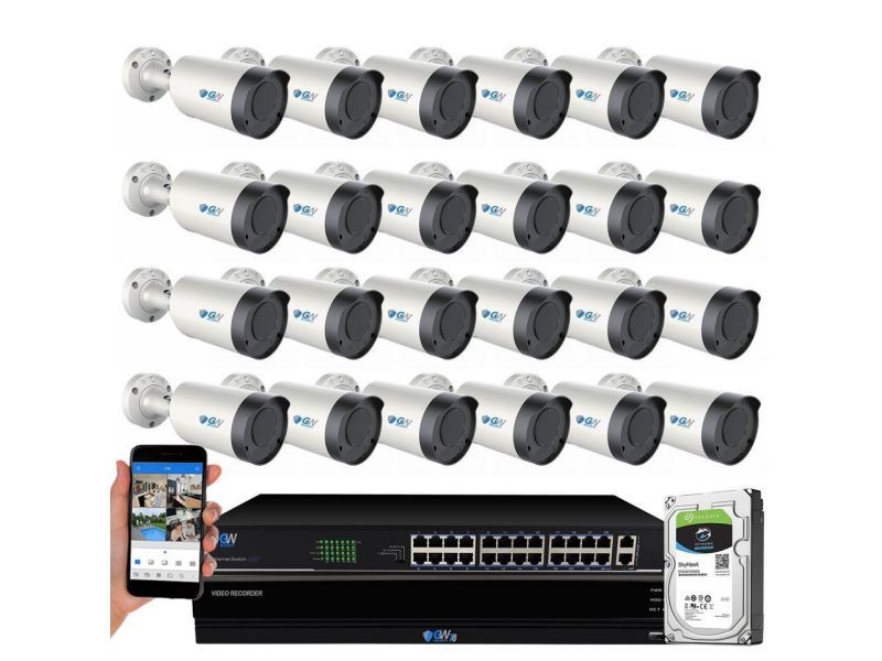 GW Security 4K (8MP) Smart AI Spotlight Color Night Vision Security Camera System, 32 Channel H.265+ 8MP NVR, 24 x UHD 4K POE Microphone 2.8-12mm Varifocal Lens Human Detection Bullet Camera