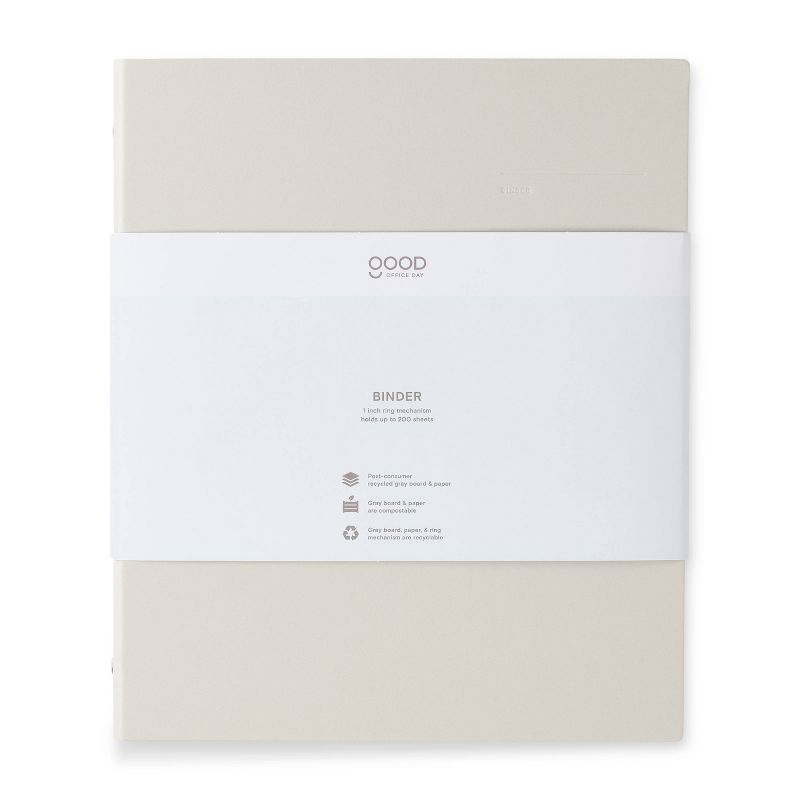 1" 200 sheet Round Ring Binder Charcoal - Good Office Day