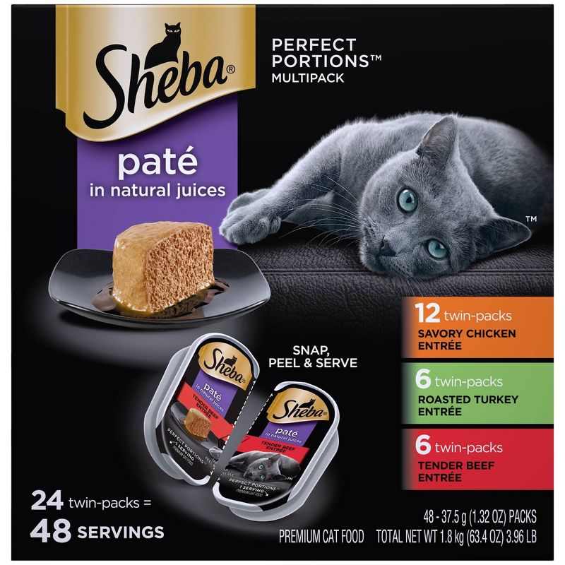 Sheba Perfect Portions Pate Chicken, Beef and Turkey Wet Cat Food - 24ct