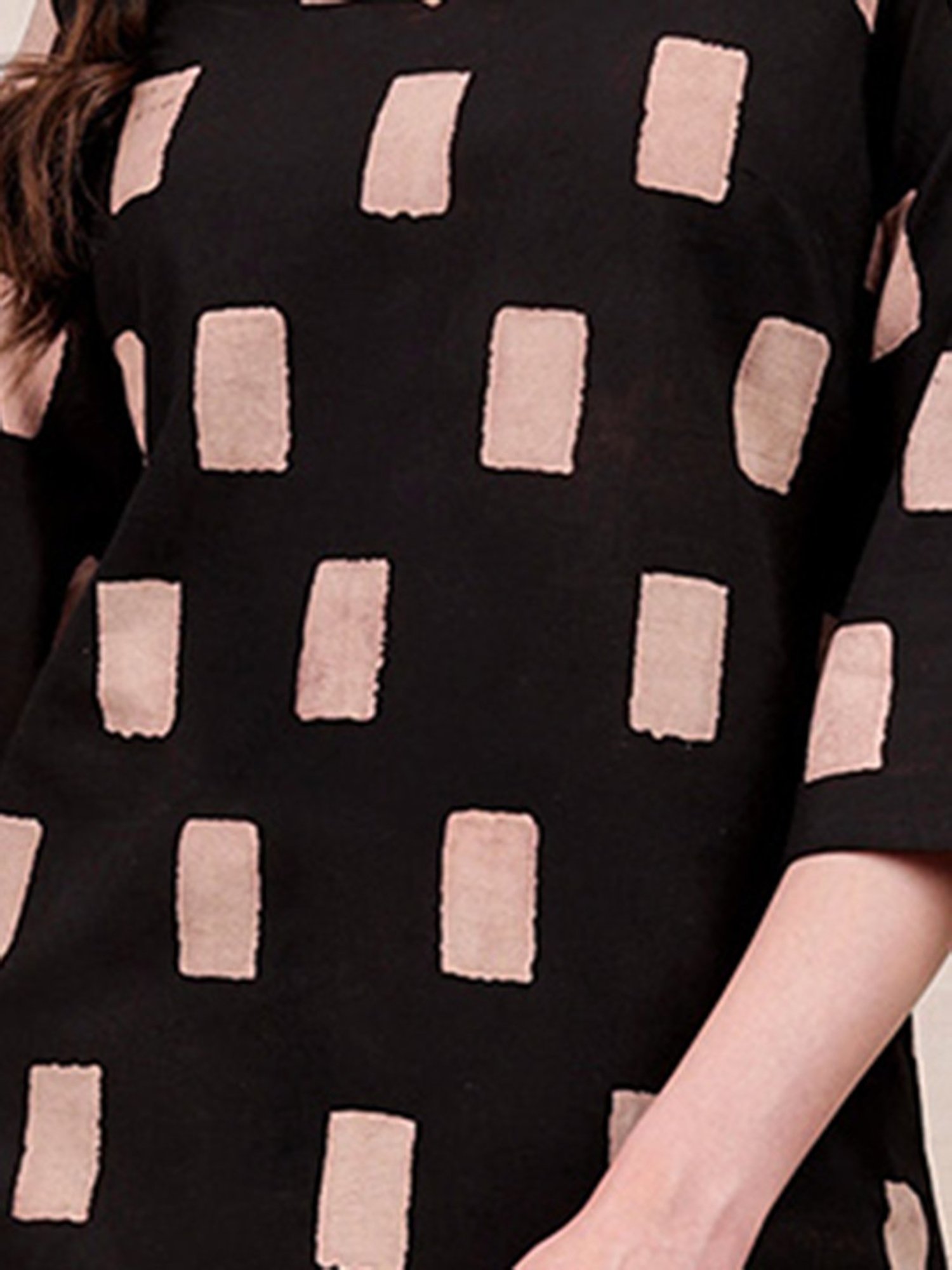 Pink Fort Black & Beige Cotton Printed Kurta With Pants