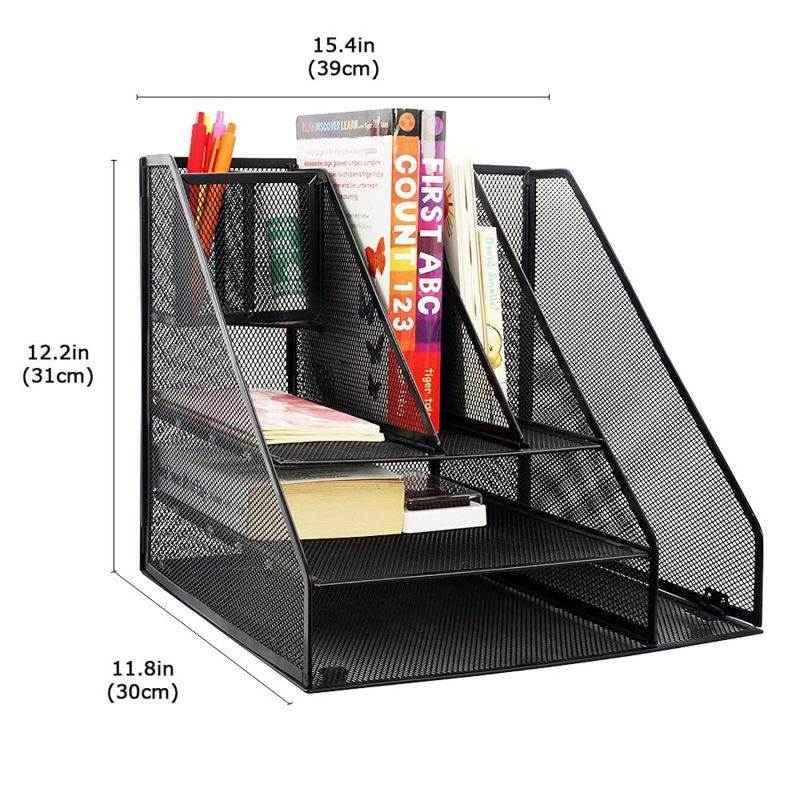 Bonsaii Mesh Desk Organizers with Pen Holder, Office Supplies Desk Accessories with 8 Compartments for Home and School, Black (W6002)