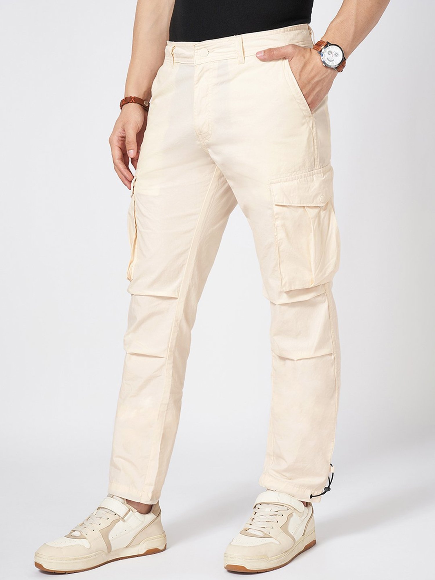 Urban Ranger by Pantaloons Ivory Cotton Regular Fit Solid Cargo