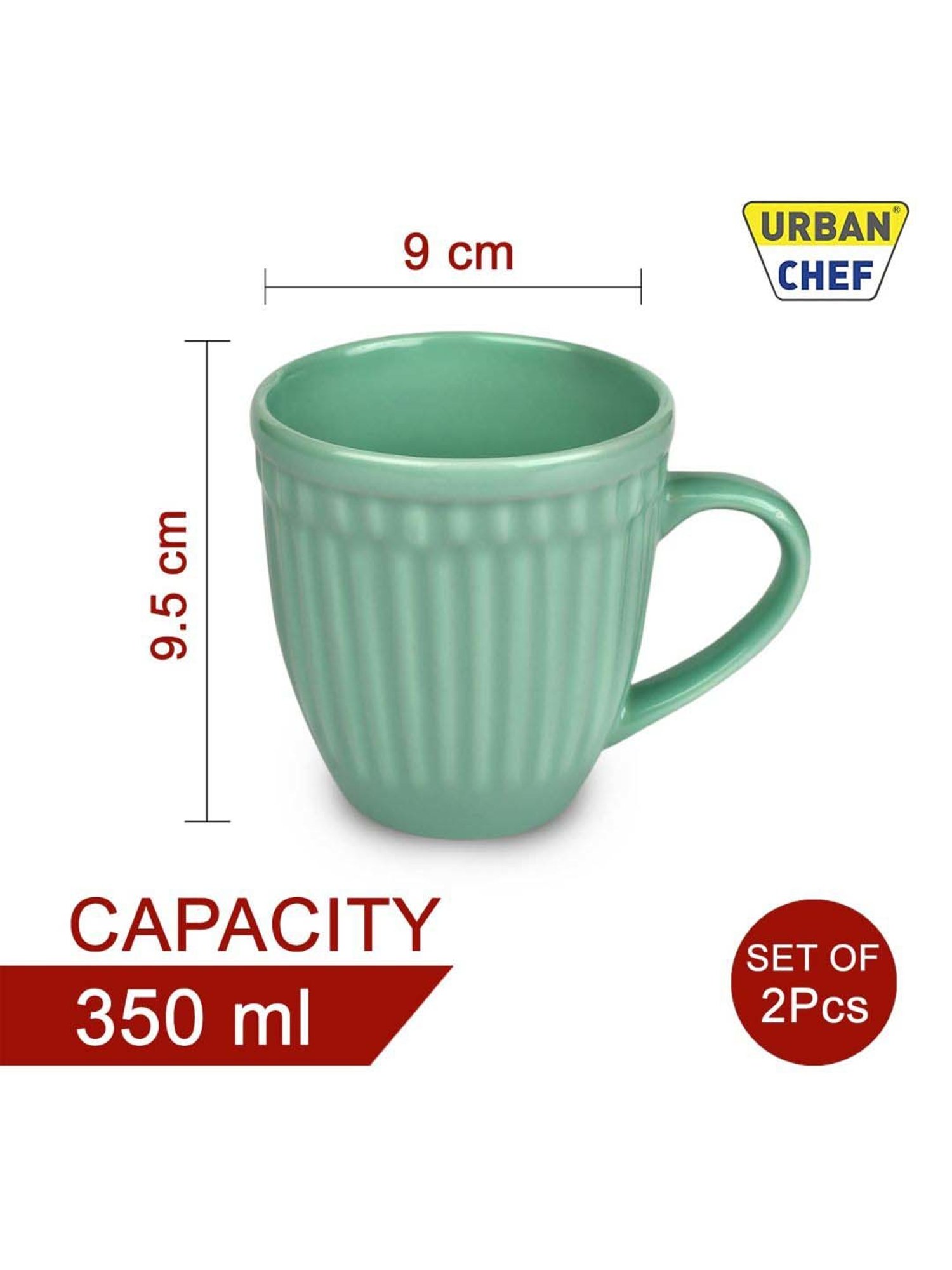 Urban Chef Grey & Green Ceramic Handcrafted Microwave Safe Tea Cup - Set of 2