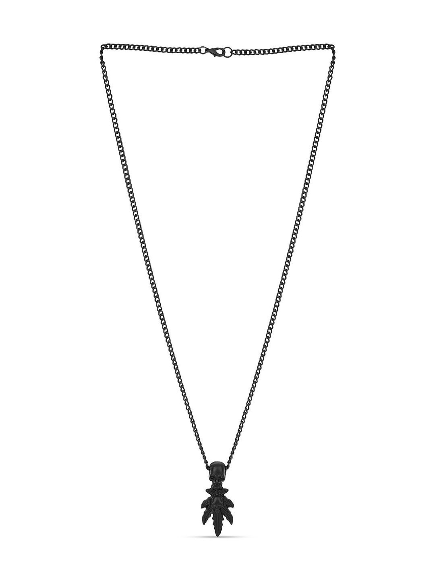 The Bro Code Black Skull on Leaf Charm Pendant Necklace For Men