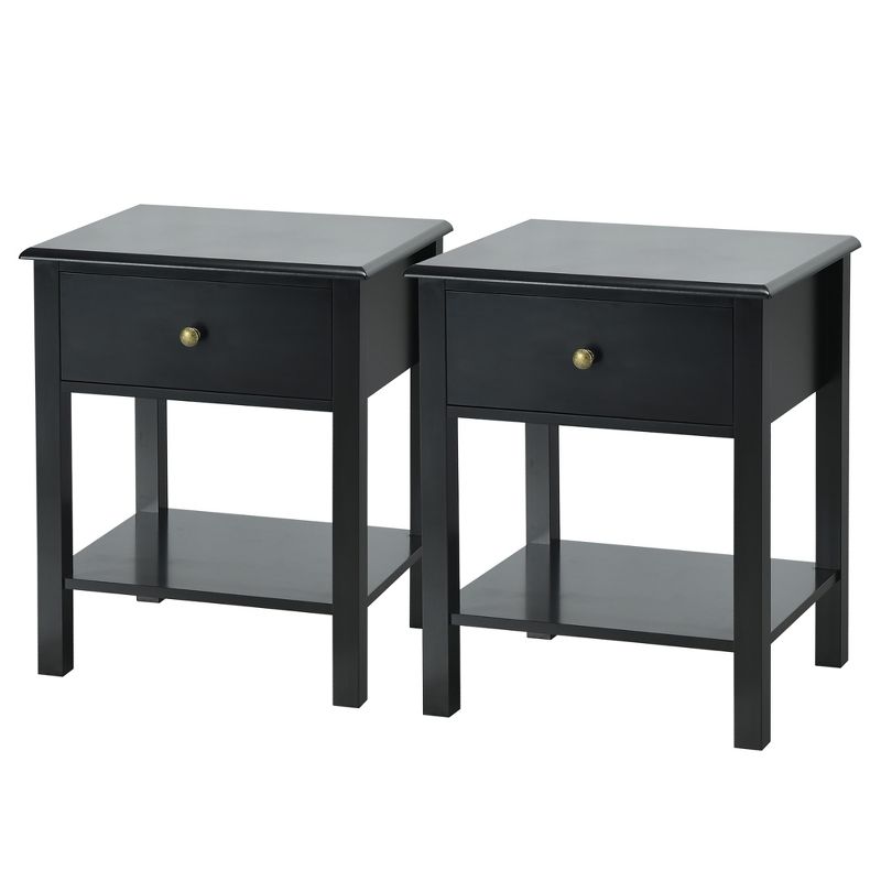 Costway 2PCS Nightstand  Drawer Shelf Storage Display Black