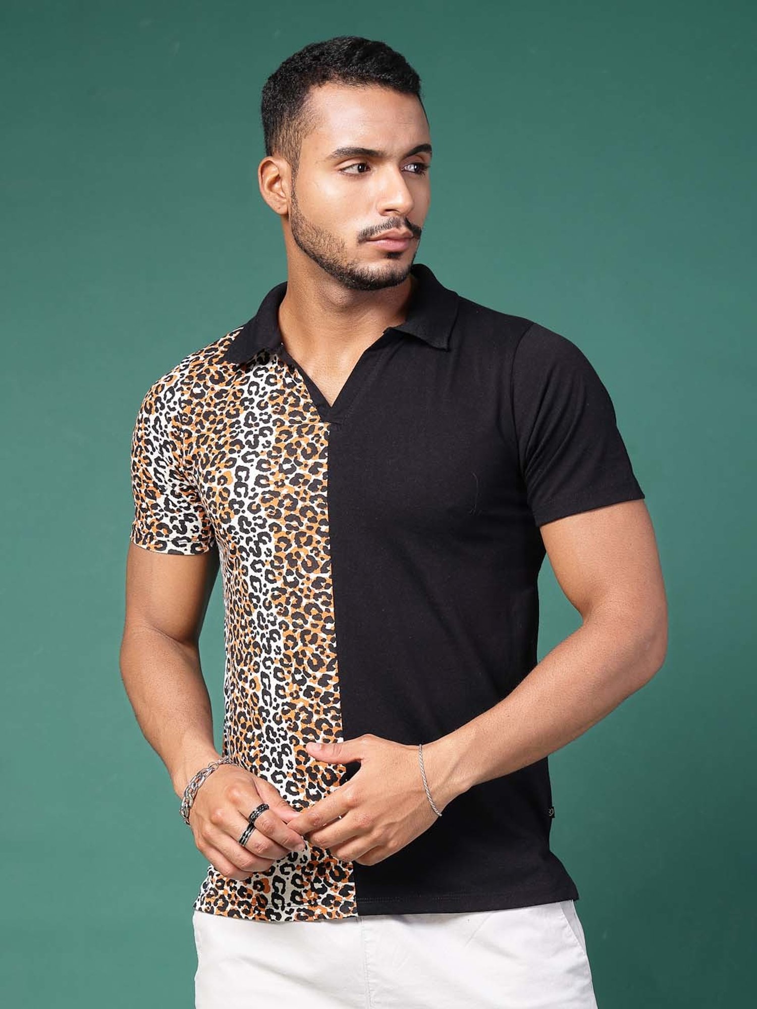 Rigo Black Slim Fit Printed Polo T-Shirt