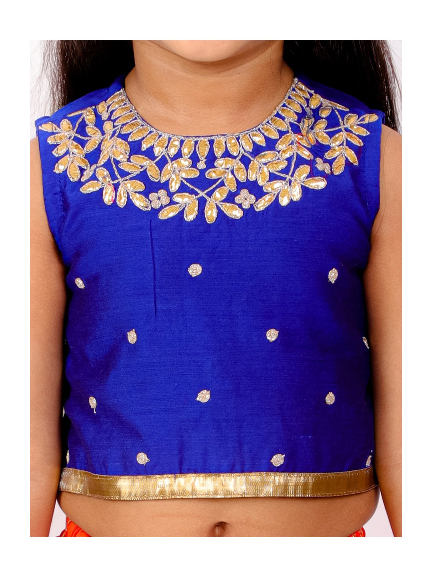 TWISHA Kids Royal Blue & Orange Embellished Top with Dhoti