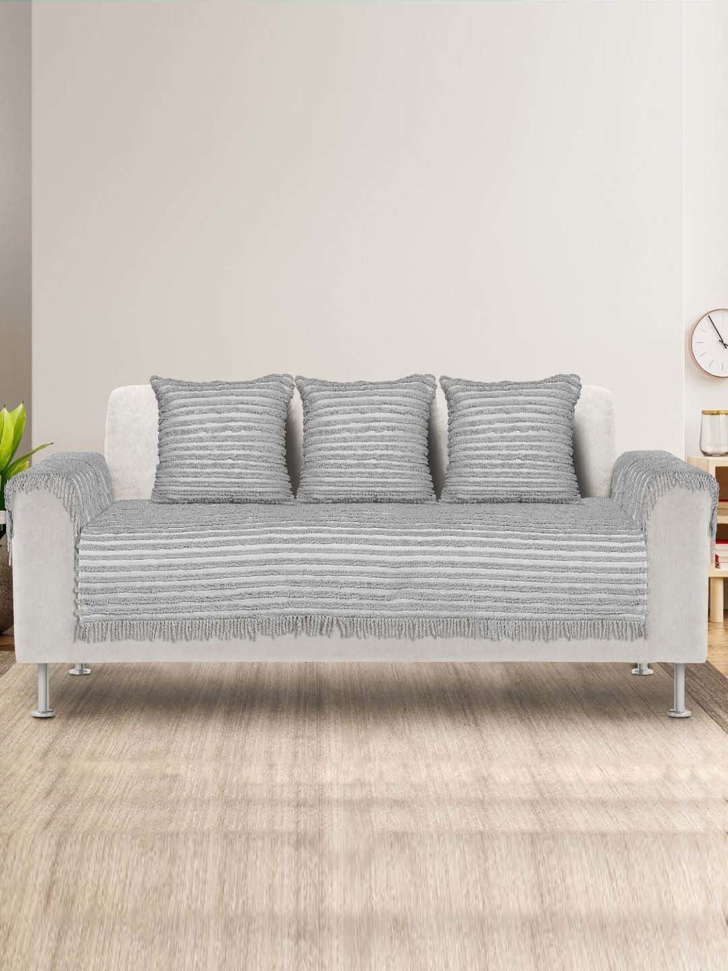 Saral Home Easy Living Lt.Grey Microfiber Axis Sofa Cover Set