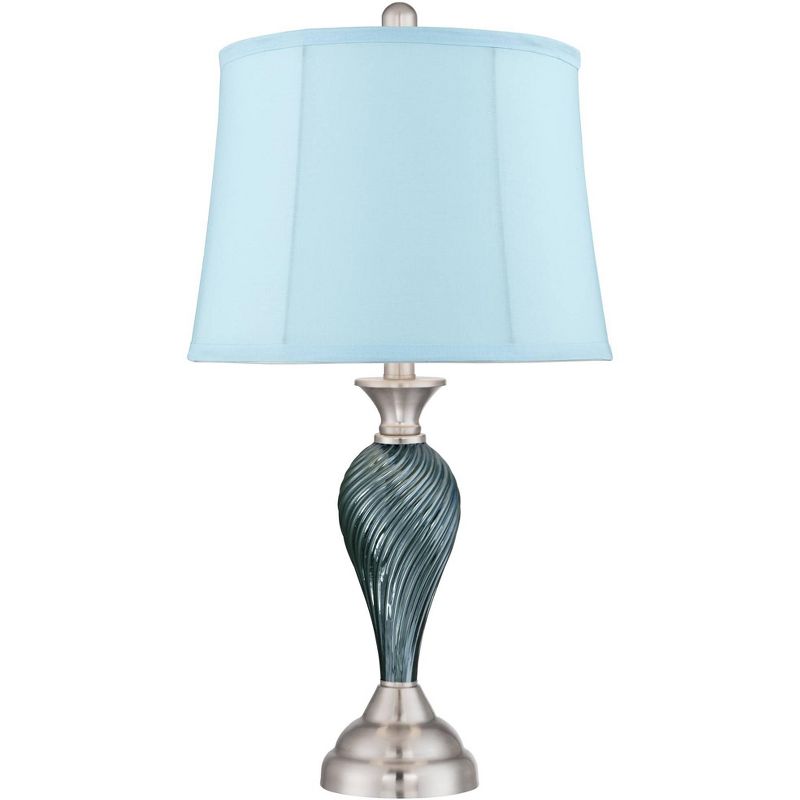 Regency Hill Arden Green-Blue Glass Twist Blue Softback Table Lamps Set of 2