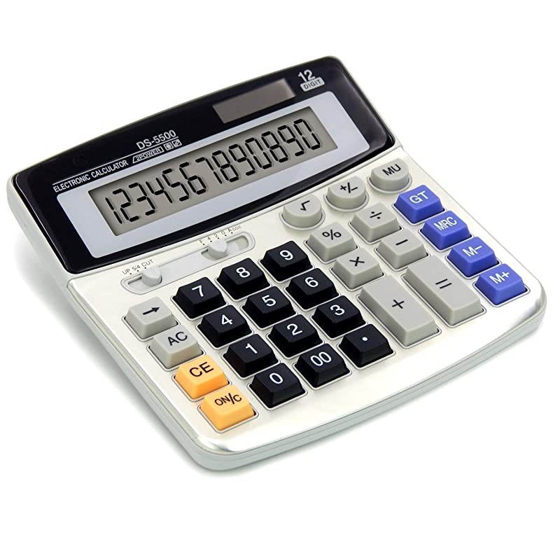 Office Calculators Desktop Calculator,Basic Calculators, Solar Battery Dual Power Electronic Calculator Portable 12 Digit Large LCD Display Calculator Large Calculator