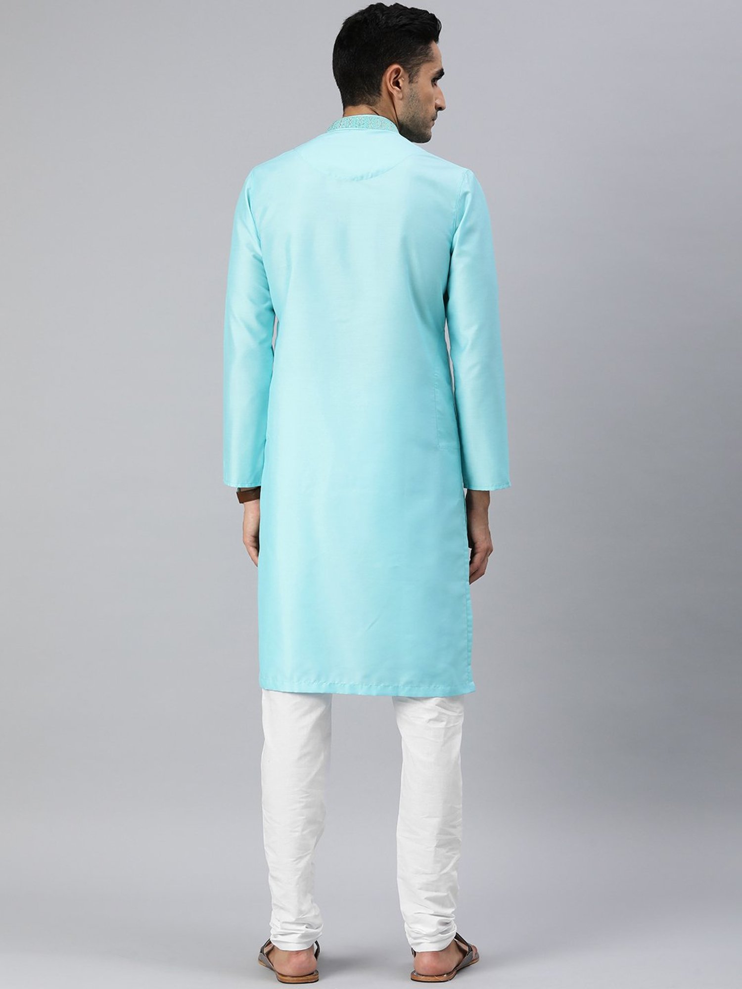 Manthan Turquoise & White Regular Fit Kurta & Churidar Set