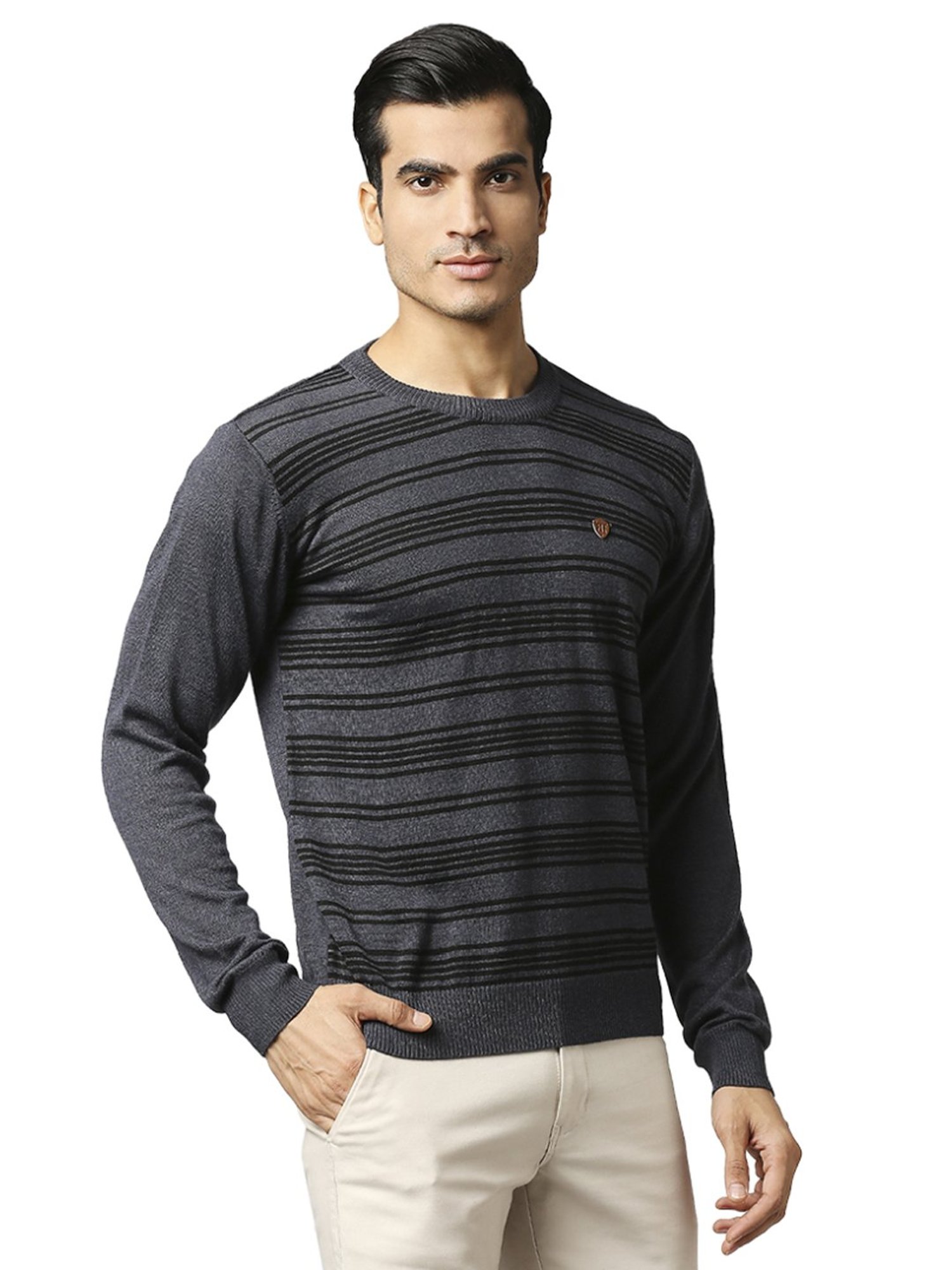 Raymond Grey  Regular Fit Striped Sweaters
